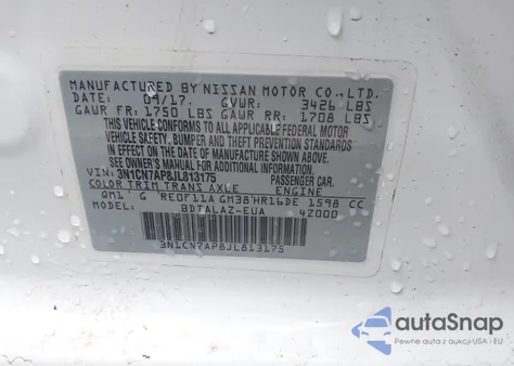 2018 Nissan Versa 1.6 S+ из США, поврежденный, VIN 3N1CN7AP8JL813175